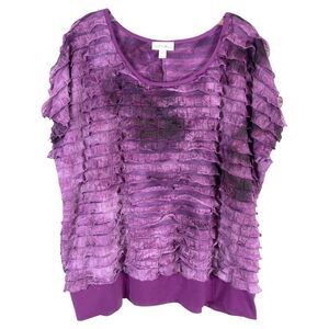 Fashion‎ Bug Plus Size 2X Top Purple Ruffled Short Sleeve Sparkly Banded 1613
